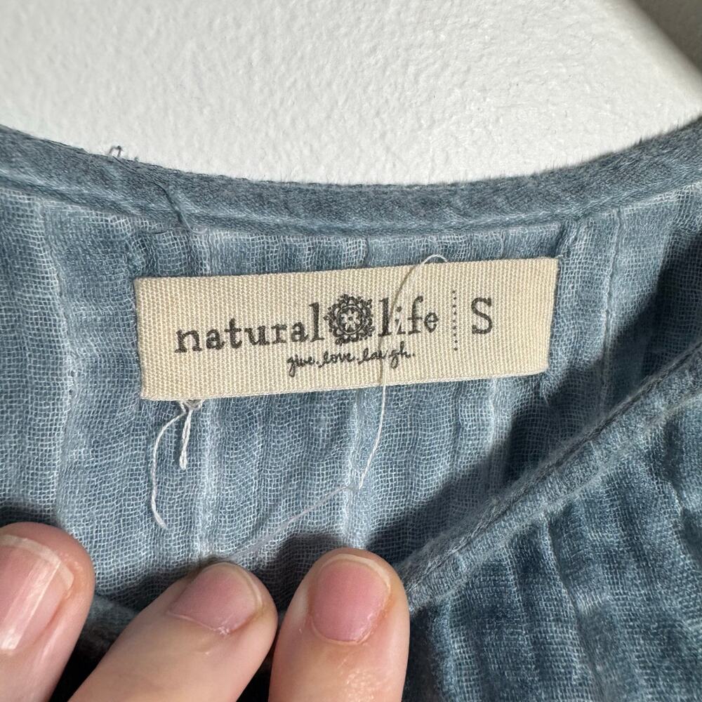 Natural Life Gauze Mini Dress Women S Blue Cotton Minimal Cottage Puff Sleeve - Picture 7 of 8